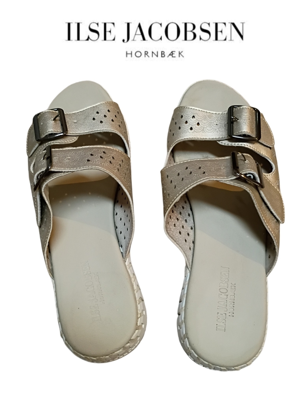Ilse Jacobsen Tulip 1176 Metallic Gold Double Buckle Sandals Size 39 (8.5 US)